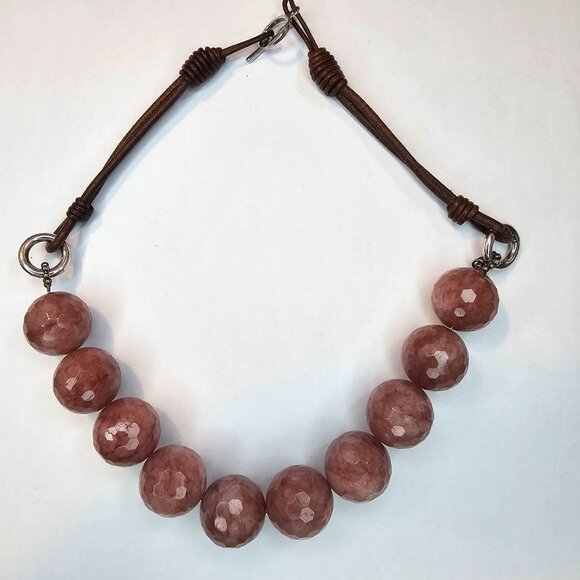 Brunello Cucinelli Natural Gemstone Faceted Beads & Leather Necklace, Mauve, 17” - Picture 3 of 9